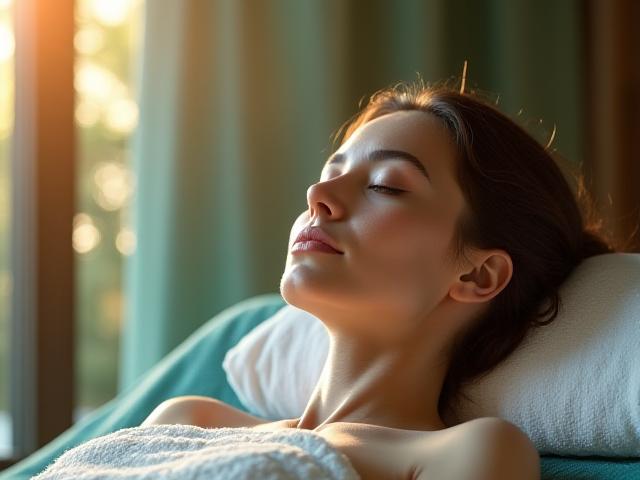 Klientin in einem Zustand tiefer Entspannung im Aqua Aura Spa