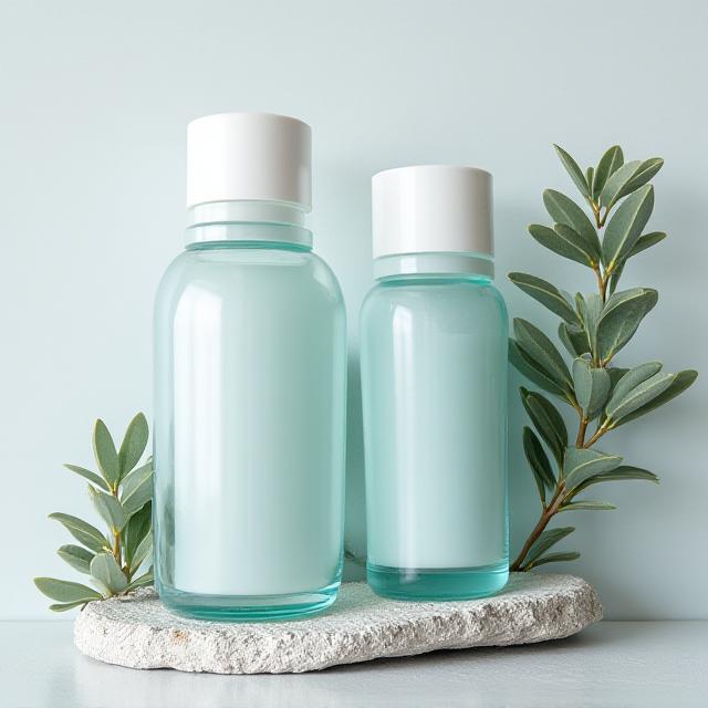 Flatlay von biologischen Hautpflegeprodukten im Spa